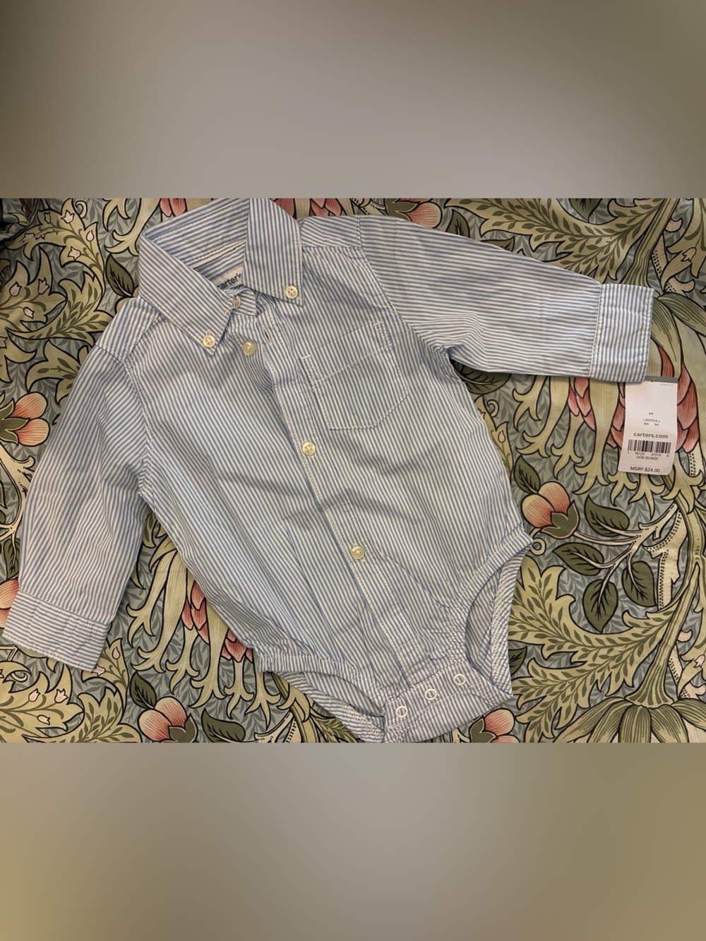 Baby Light Blue Striped Button-Down onesie